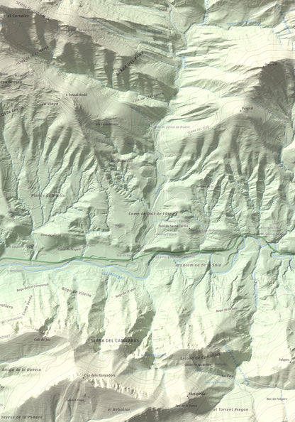 Mapa de relieve de Sant Marc de Brocà, 1611 m, Berguedà, lámina 100 Cims de Trobart. Detalle de la zona inferior derecha. 70 × 100 cm.