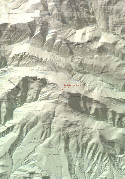 Mapa de relieve de Sant Marc de Brocà, 1611 m, Berguedà, lámina 100 Cims de Trobart. Detalle de la zona central. 70 × 100 cm.