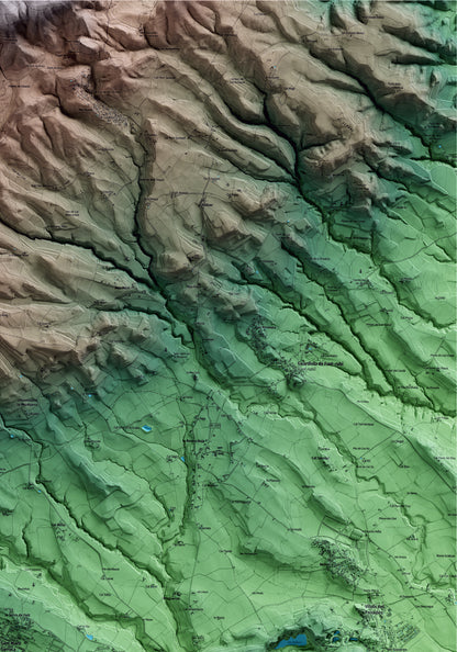 Mapa artístico del relieve de Sant Martí Sarroca, al Alt Penedès, con 15 km de entorno y base topográfica ICGC. Detalle de la zona superior derecha.