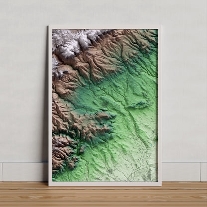 Mapa artístico del relieve de Sant Martí Sarroca, al Alt Penedès, con 15 km de entorno y base topográfica ICGC. Presentación enmarcada.