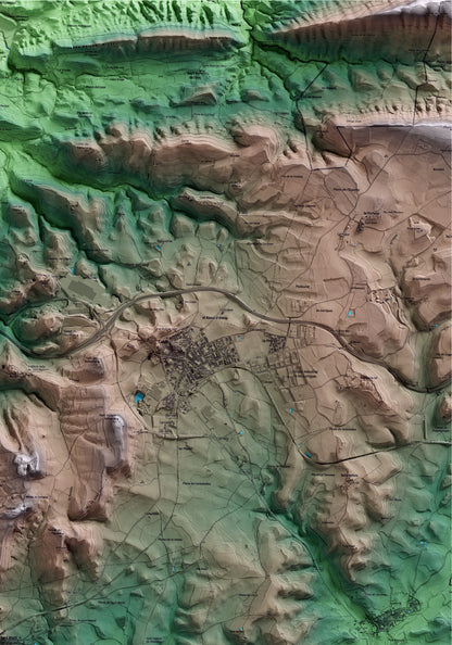 Mapa artístico del relieve de Sant Martí Sesgueioles, al Anoia, con 15 km de entorno y base topográfica ICGC. Detalle de la zona superior derecha.