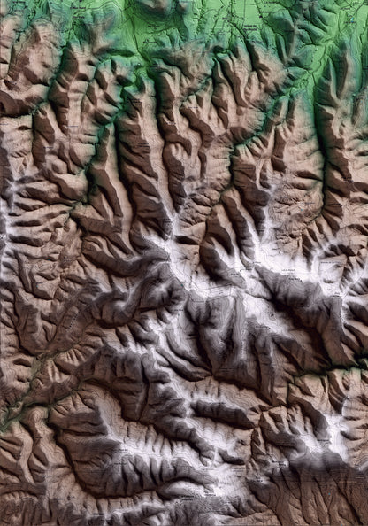 Mapa artístico del relieve de Sant Martí Vell, al Gironès, con 15 km de entorno y base topográfica ICGC. Detalle de la zona inferior izquierda.