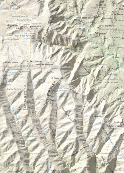 Mapa de relieve de Sant Martí Xic (Castell de Voltregà), 859 m, Osona, lámina 100 Cims de Trobart. Detalle de la zona superior izquierda. 50 × 70 cm.