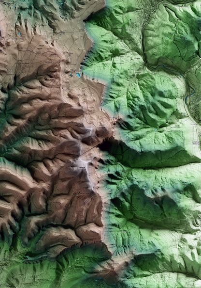 Mapa artístico del relieve de Sant Martí de Centelles, a Osona, con 15 km de entorno y base topográfica ICGC. Detalle de la zona inferior derecha.