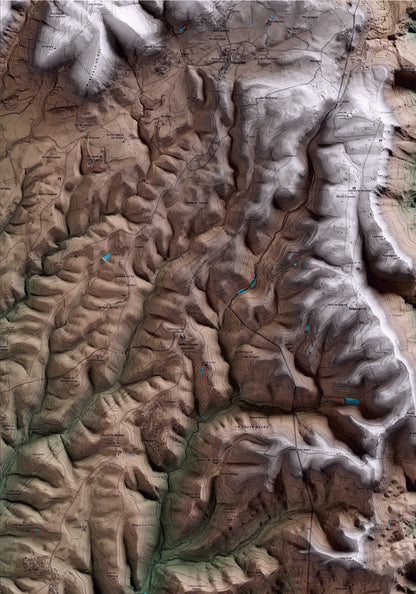 Mapa artístico del relieve de Sant Martí de Centelles, a Osona, con 15 km de entorno y base topográfica ICGC. Detalle de la zona superior izquierda.