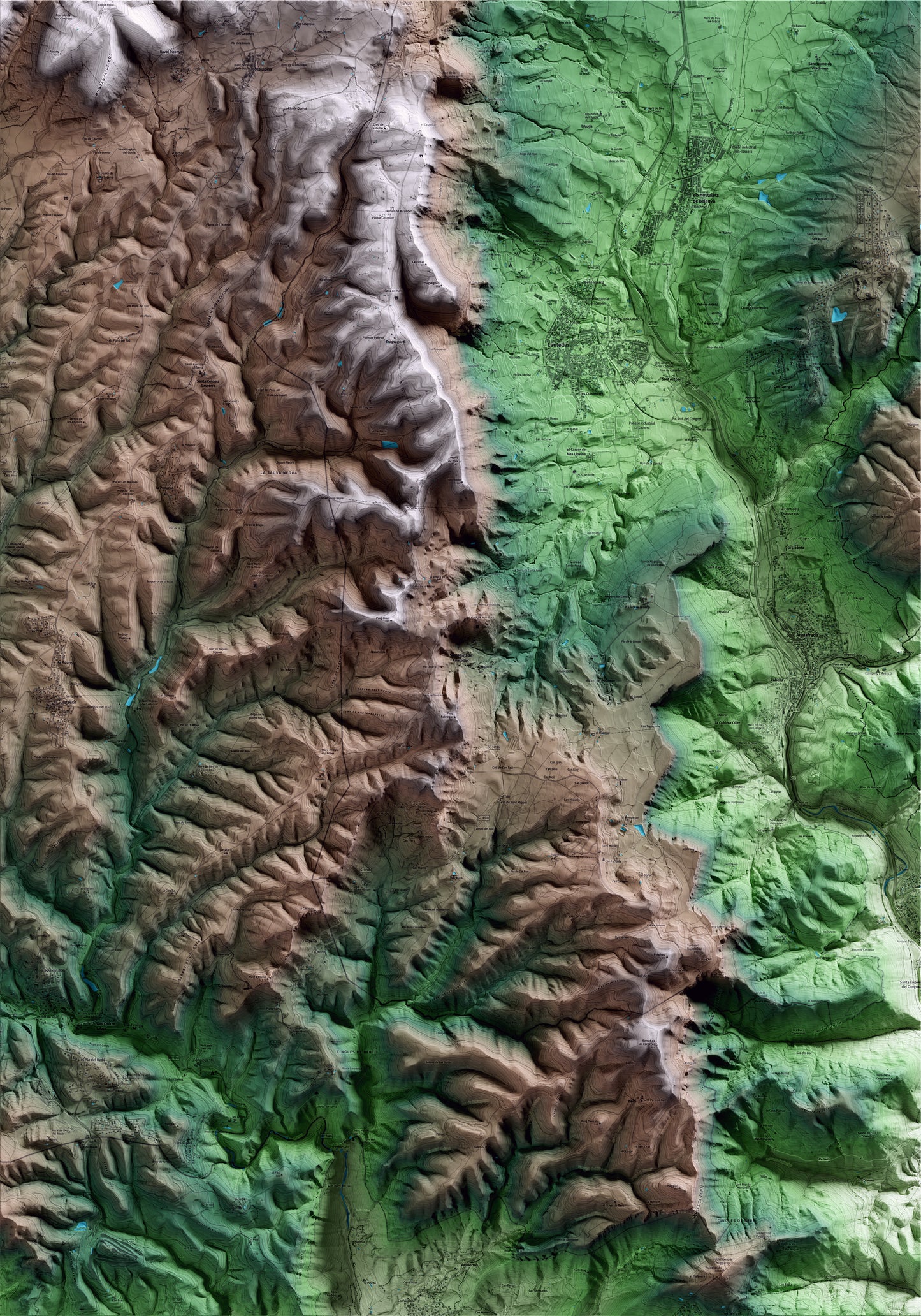 Mapa artístico del relieve de Sant Martí de Centelles, a Osona, con 15 km de entorno y base topográfica ICGC