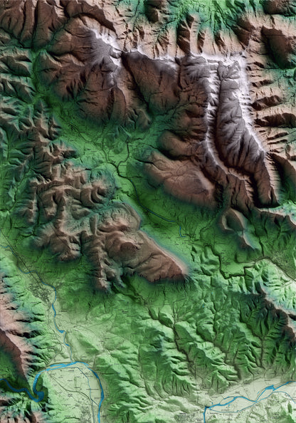 Mapa artístico del relieve de Sant Martí de Llémena, al Gironès, con 15 km de entorno y base topográfica ICGC