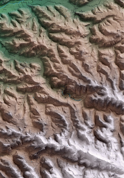 Mapa artístico del relieve de Sant Martí de Riucorb, al Urgell, con 15 km de entorno y base topográfica ICGC. Detalle de la zona inferior derecha.