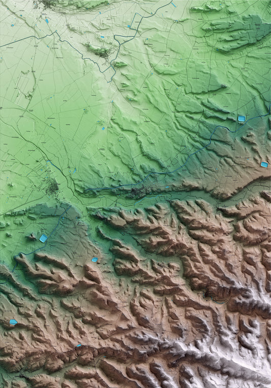 Mapa artístico del relieve de Sant Martí de Riucorb, al Urgell, con 15 km de entorno y base topográfica ICGC