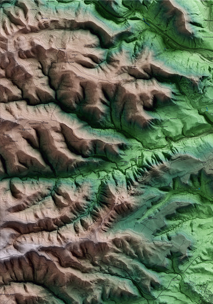 Mapa artístico del relieve de Sant Martí de Tous, al Anoia, con 15 km de entorno y base topográfica ICGC. Detalle de la zona superior izquierda.
