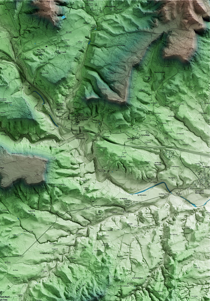 Mapa artístico del relieve de Sant Martí de Tous, al Anoia, con 15 km de entorno y base topográfica ICGC. Detalle de la zona superior derecha.