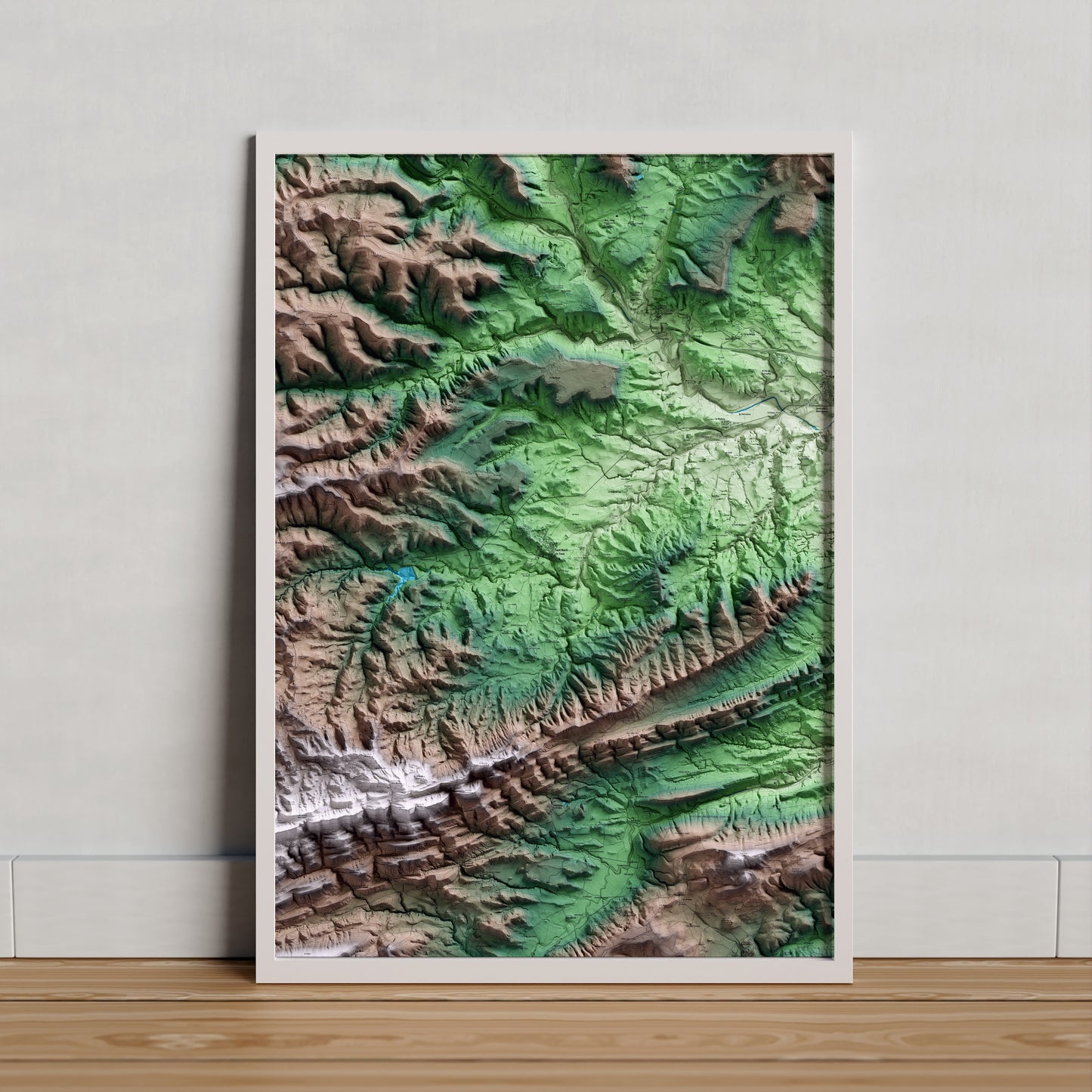 Mapa artístico del relieve de Sant Martí de Tous, al Anoia, con 15 km de entorno y base topográfica ICGC. Presentación enmarcada.