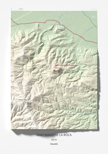 Mapa de relieve de Sant Martí de la Roca, 522 m, Rosselló, lámina 100 Cims de Trobart 21 × 30 cm.