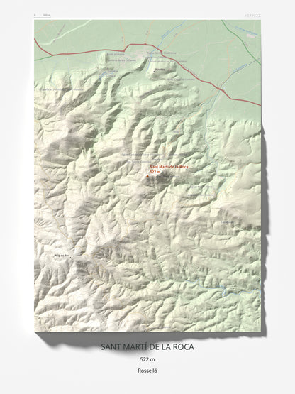 Mapa de relieve de Sant Martí de la Roca, 522 m, Rosselló, lámina 100 Cims de Trobart 30 × 40 cm.