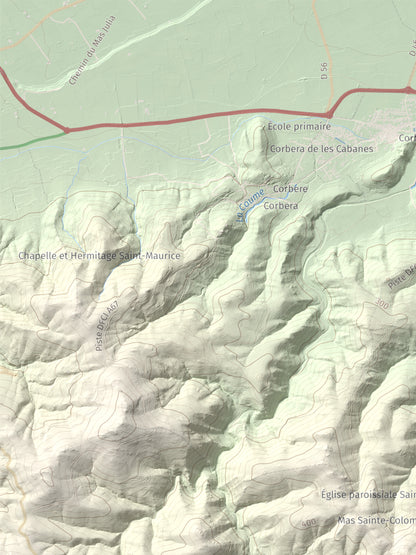 Mapa de relieve de Sant Martí de la Roca, 522 m, Rosselló, lámina 100 Cims de Trobart. Detalle de la zona superior izquierda. 30 × 40 cm.