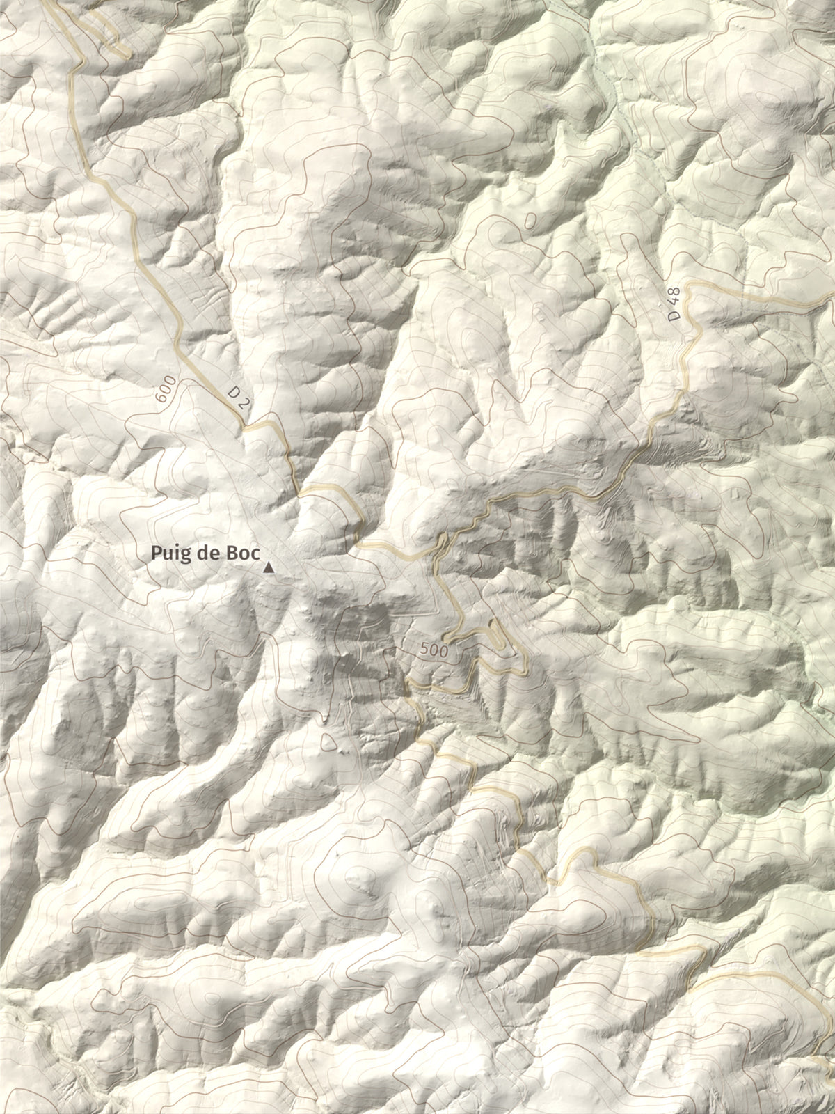 Mapa de relieve de Sant Martí de la Roca, 522 m, Rosselló, lámina 100 Cims de Trobart. Detalle de la zona inferior izquierda. 30 × 40 cm.