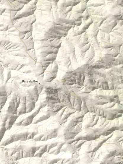Mapa de relieve de Sant Martí de la Roca, 522 m, Rosselló, lámina 100 Cims de Trobart. Detalle de la zona inferior izquierda. 30 × 40 cm.