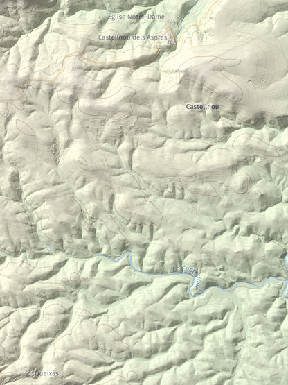 Mapa de relieve de Sant Martí de la Roca, 522 m, Rosselló, lámina 100 Cims de Trobart. Detalle de la zona inferior derecha. 30 × 40 cm.