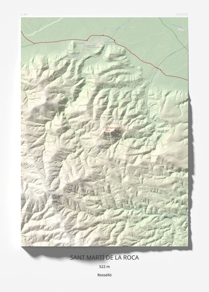 Mapa de relieve de Sant Martí de la Roca, 522 m, Rosselló, lámina 100 Cims de Trobart 50 × 70 cm.