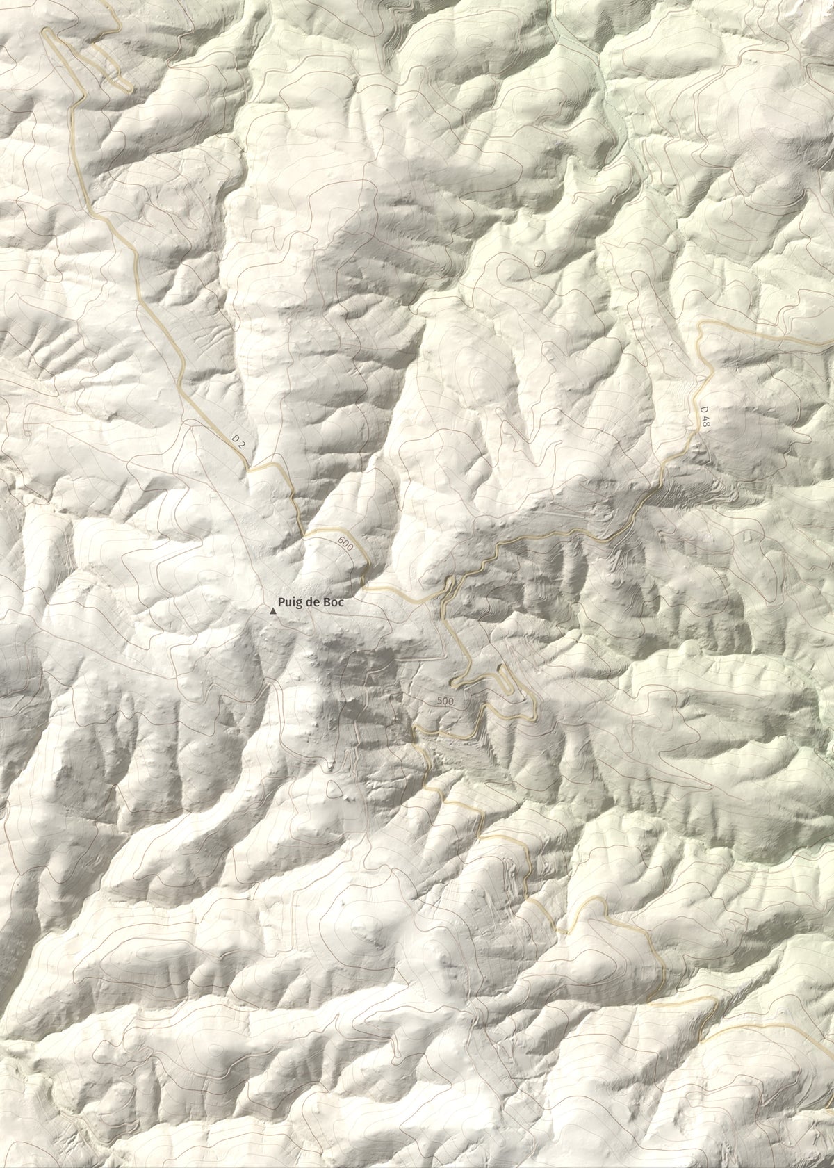 Mapa de relieve de Sant Martí de la Roca, 522 m, Rosselló, lámina 100 Cims de Trobart. Detalle de la zona inferior izquierda. 50 × 70 cm.