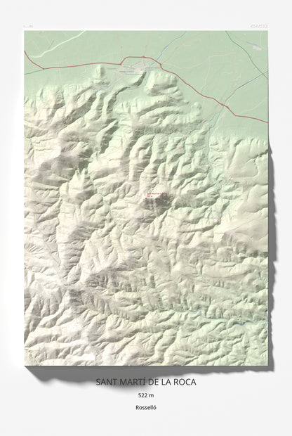 Mapa de relieve de Sant Martí de la Roca, 522 m, Rosselló, lámina 100 Cims de Trobart 61 × 91 cm.