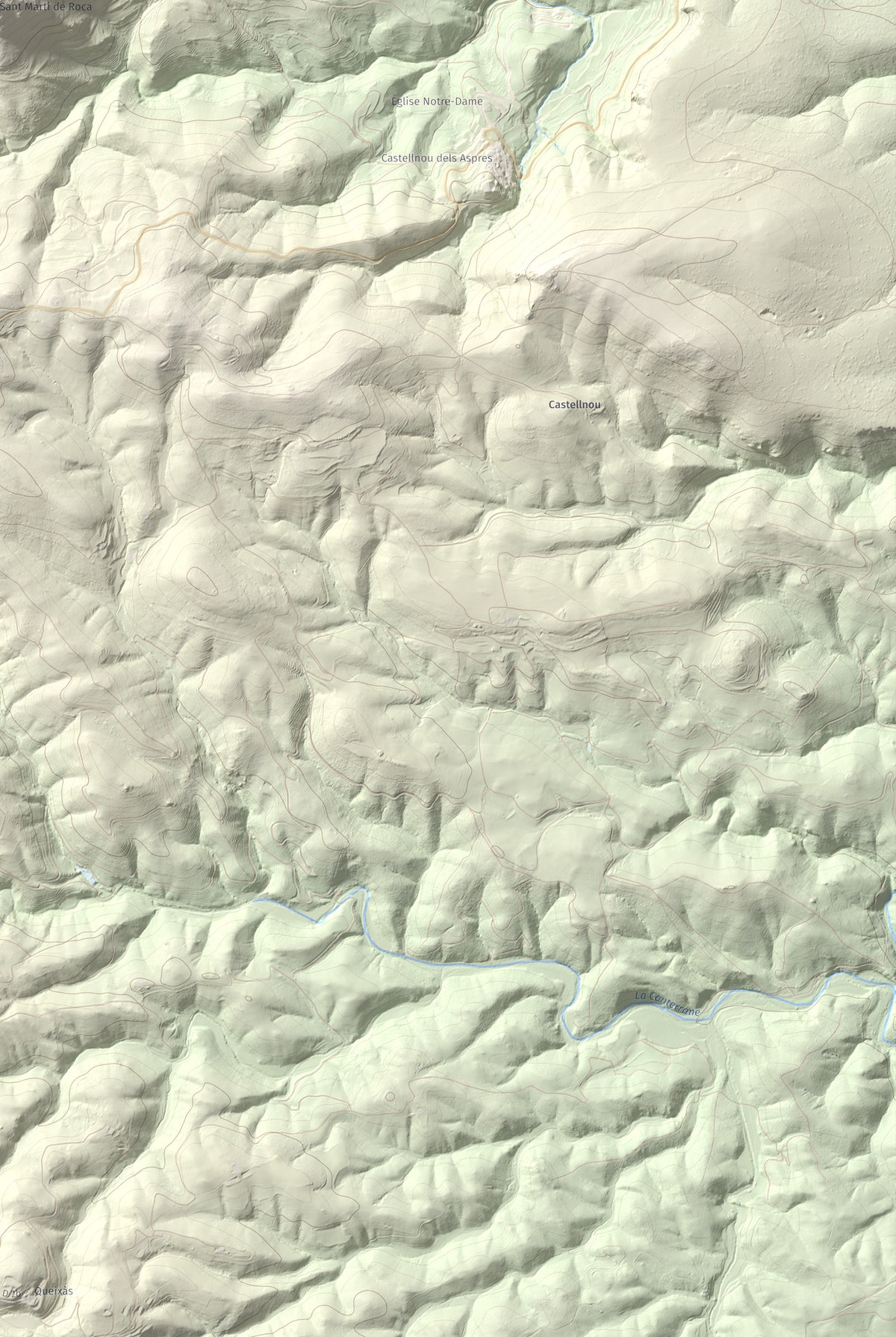 Mapa de relieve de Sant Martí de la Roca, 522 m, Rosselló, lámina 100 Cims de Trobart. Detalle de la zona inferior derecha. 61 × 91 cm.