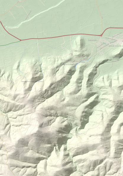 Mapa de relieve de Sant Martí de la Roca, 522 m, Rosselló, lámina 100 Cims de Trobart. Detalle de la zona superior izquierda. 70 × 100 cm.