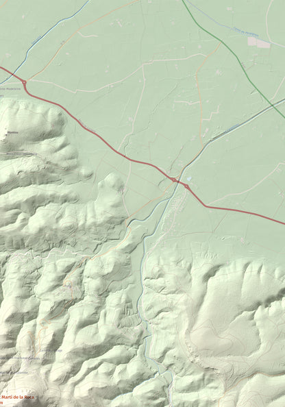 Mapa de relieve de Sant Martí de la Roca, 522 m, Rosselló, lámina 100 Cims de Trobart. Detalle de la zona superior derecha. 70 × 100 cm.
