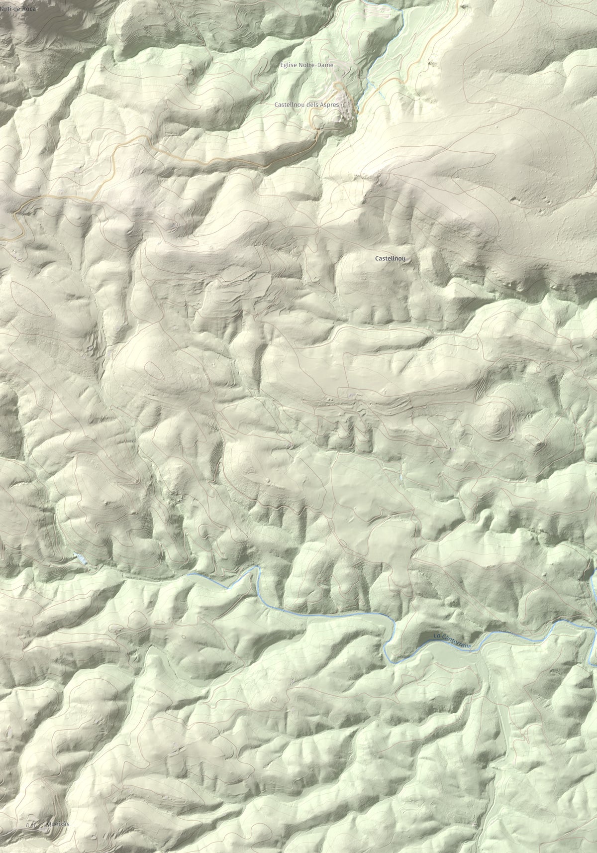 Mapa de relieve de Sant Martí de la Roca, 522 m, Rosselló, lámina 100 Cims de Trobart. Detalle de la zona inferior derecha. 70 × 100 cm.