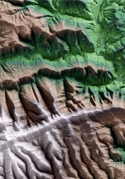 Mapa artístico del relieve de Sant Mateu de Bages, al Bages, con 15 km de entorno y base topográfica ICGC. Detalle de la zona superior izquierda.
