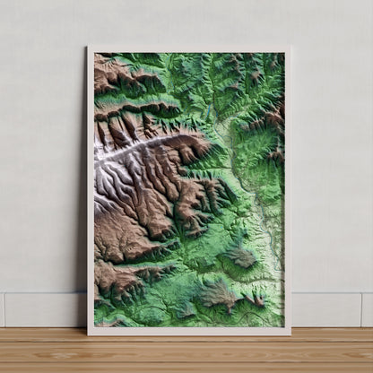 Mapa artístico del relieve de Sant Mateu de Bages, al Bages, con 15 km de entorno y base topográfica ICGC. Presentación enmarcada.