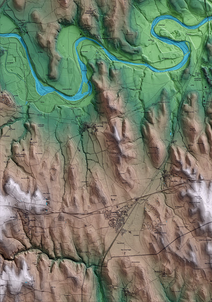 Mapa artístico del relieve de Sant Miquel de Fluvià, al Alt Empordà, con 15 km de entorno y base topográfica ICGC. Detalle de la zona inferior izquierda.