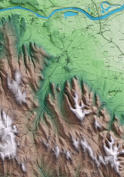 Mapa artístico del relieve de Sant Miquel de Fluvià, al Alt Empordà, con 15 km de entorno y base topográfica ICGC. Detalle de la zona inferior derecha.