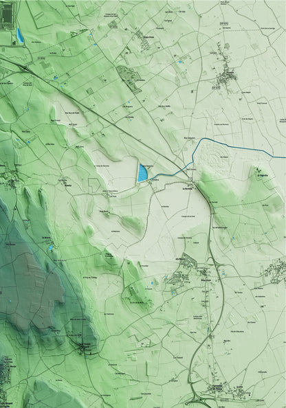 Mapa artístico del relieve de Sant Miquel de Fluvià, al Alt Empordà, con 15 km de entorno y base topográfica ICGC. Detalle de la zona superior derecha.