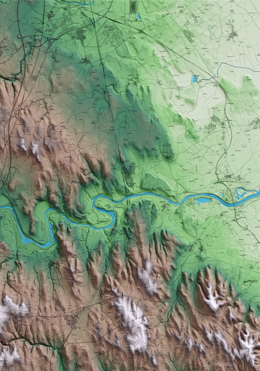 Mapa artístico del relieve de Sant Miquel de Fluvià, al Alt Empordà, con 15 km de entorno y base topográfica ICGC