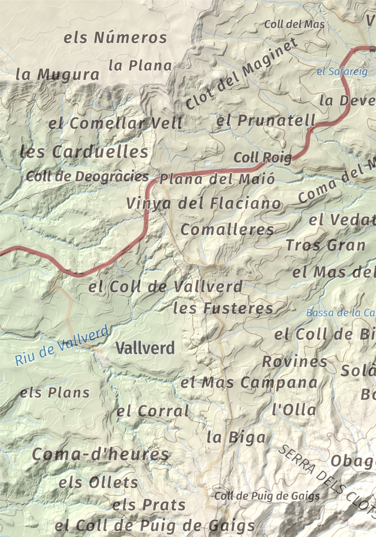 Mapa de relieve de Sant Miquel de Montclar, 948 m, Conca de Barberà, lámina 100 Cims de Trobart. Detalle de la zona superior izquierda. 21 × 30 cm.