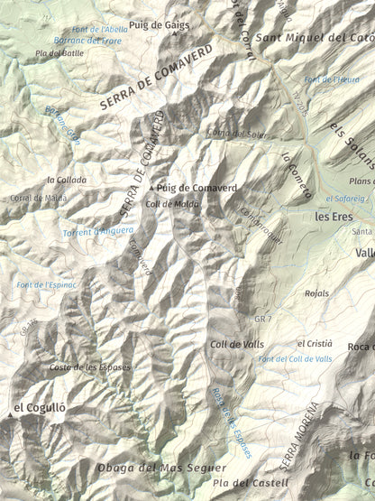 Mapa de relieve de Sant Miquel de Montclar, 948 m, Conca de Barberà, lámina 100 Cims de Trobart. Detalle de la zona inferior izquierda. 30 × 40 cm.