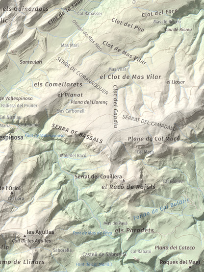 Mapa de relieve de Sant Miquel de Montclar, 948 m, Conca de Barberà, lámina 100 Cims de Trobart. Detalle de la zona inferior derecha. 30 × 40 cm.