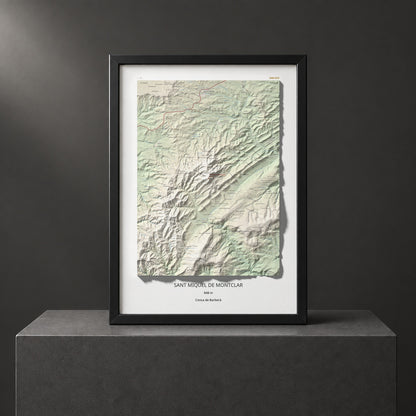 Mapa de relieve de Sant Miquel de Montclar, 948 m, Conca de Barberà, lámina 100 Cims de Trobart. Presentación enmarcada. 50 × 70 cm.
