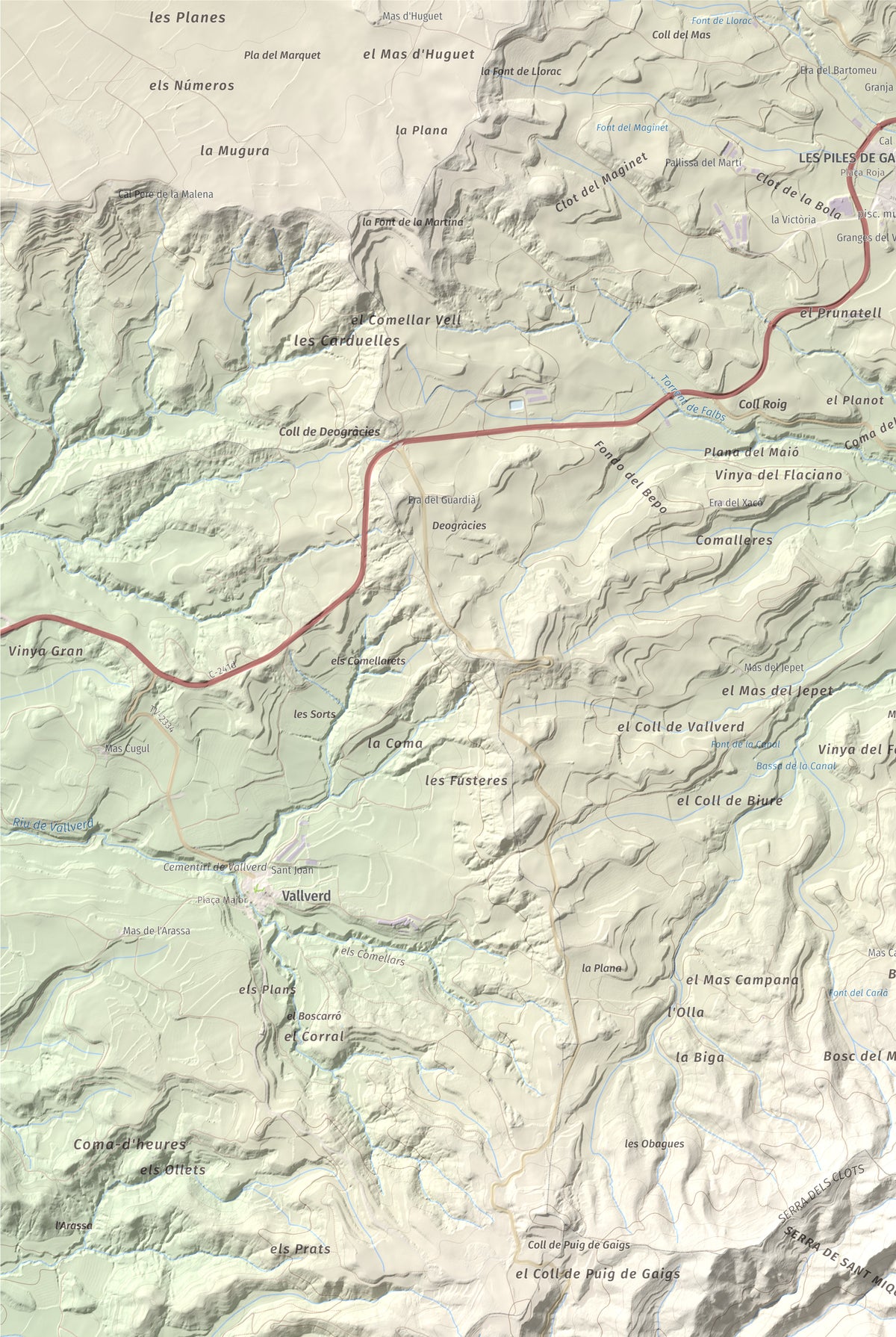 Mapa de relieve de Sant Miquel de Montclar, 948 m, Conca de Barberà, lámina 100 Cims de Trobart. Detalle de la zona superior izquierda. 61 × 91 cm.