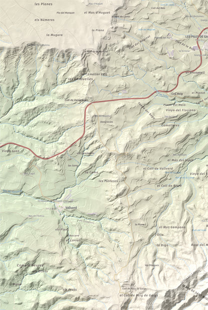Mapa de relieve de Sant Miquel de Montclar, 948 m, Conca de Barberà, lámina 100 Cims de Trobart. Detalle de la zona superior izquierda. 61 × 91 cm.