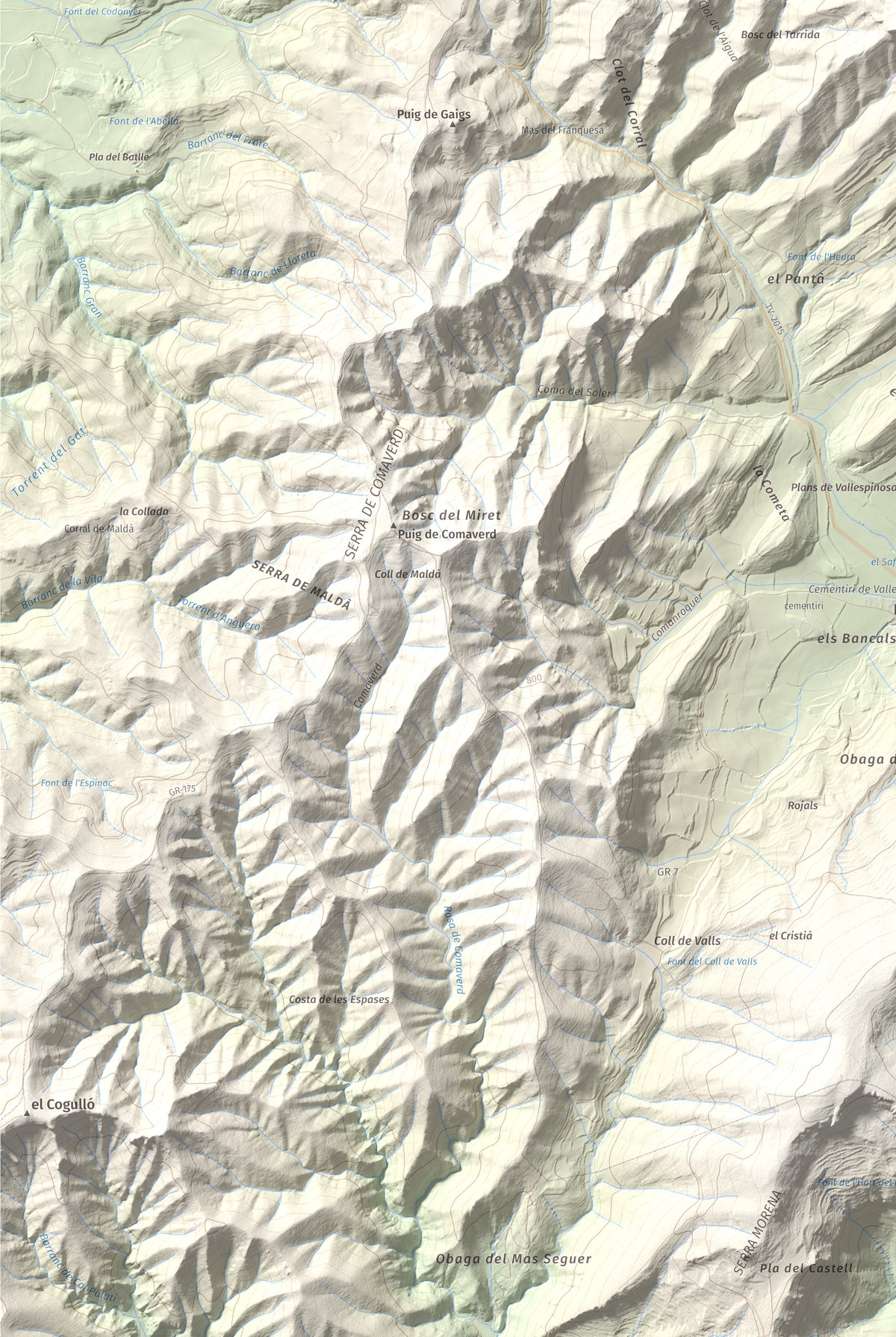 Mapa de relieve de Sant Miquel de Montclar, 948 m, Conca de Barberà, lámina 100 Cims de Trobart. Detalle de la zona inferior izquierda. 61 × 91 cm.