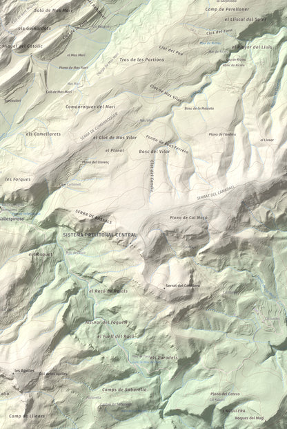 Mapa de relieve de Sant Miquel de Montclar, 948 m, Conca de Barberà, lámina 100 Cims de Trobart. Detalle de la zona inferior derecha. 61 × 91 cm.
