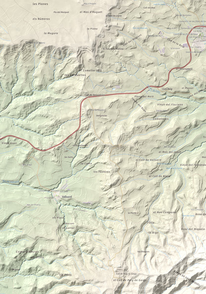 Mapa de relieve de Sant Miquel de Montclar, 948 m, Conca de Barberà, lámina 100 Cims de Trobart. Detalle de la zona superior izquierda. 70 × 100 cm.
