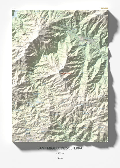 Mapa de relieve de Sant Miquel de Solterra, 1203 m, Selva, lámina 100 Cims de Trobart 50 × 70 cm.