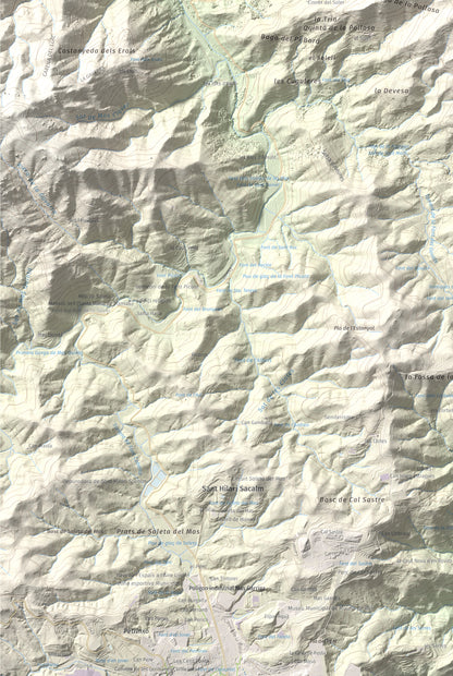 Mapa de relieve de Sant Miquel de Solterra, 1203 m, Selva, lámina 100 Cims de Trobart. Detalle de la zona inferior izquierda. 61 × 91 cm.
