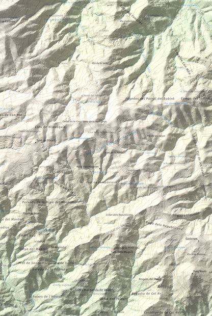 Mapa de relieve de Sant Miquel de Solterra, 1203 m, Selva, lámina 100 Cims de Trobart. Detalle de la zona inferior derecha. 61 × 91 cm.