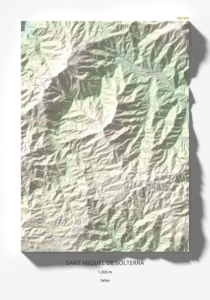 Mapa de relieve de Sant Miquel de Solterra, 1203 m, Selva, lámina 100 Cims de Trobart 70 × 100 cm.