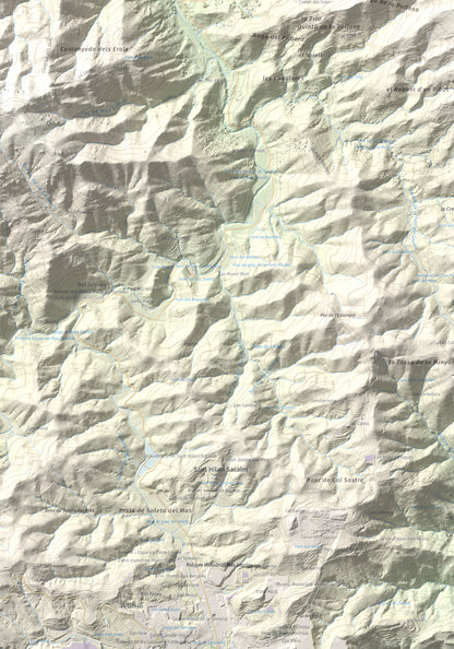 Mapa de relieve de Sant Miquel de Solterra, 1203 m, Selva, lámina 100 Cims de Trobart. Detalle de la zona inferior izquierda. 70 × 100 cm.