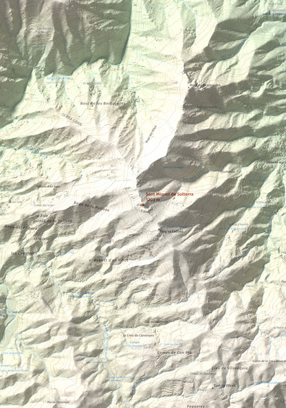 Mapa de relieve de Sant Miquel de Solterra, 1203 m, Selva, lámina 100 Cims de Trobart. Detalle de la zona central. 70 × 100 cm.